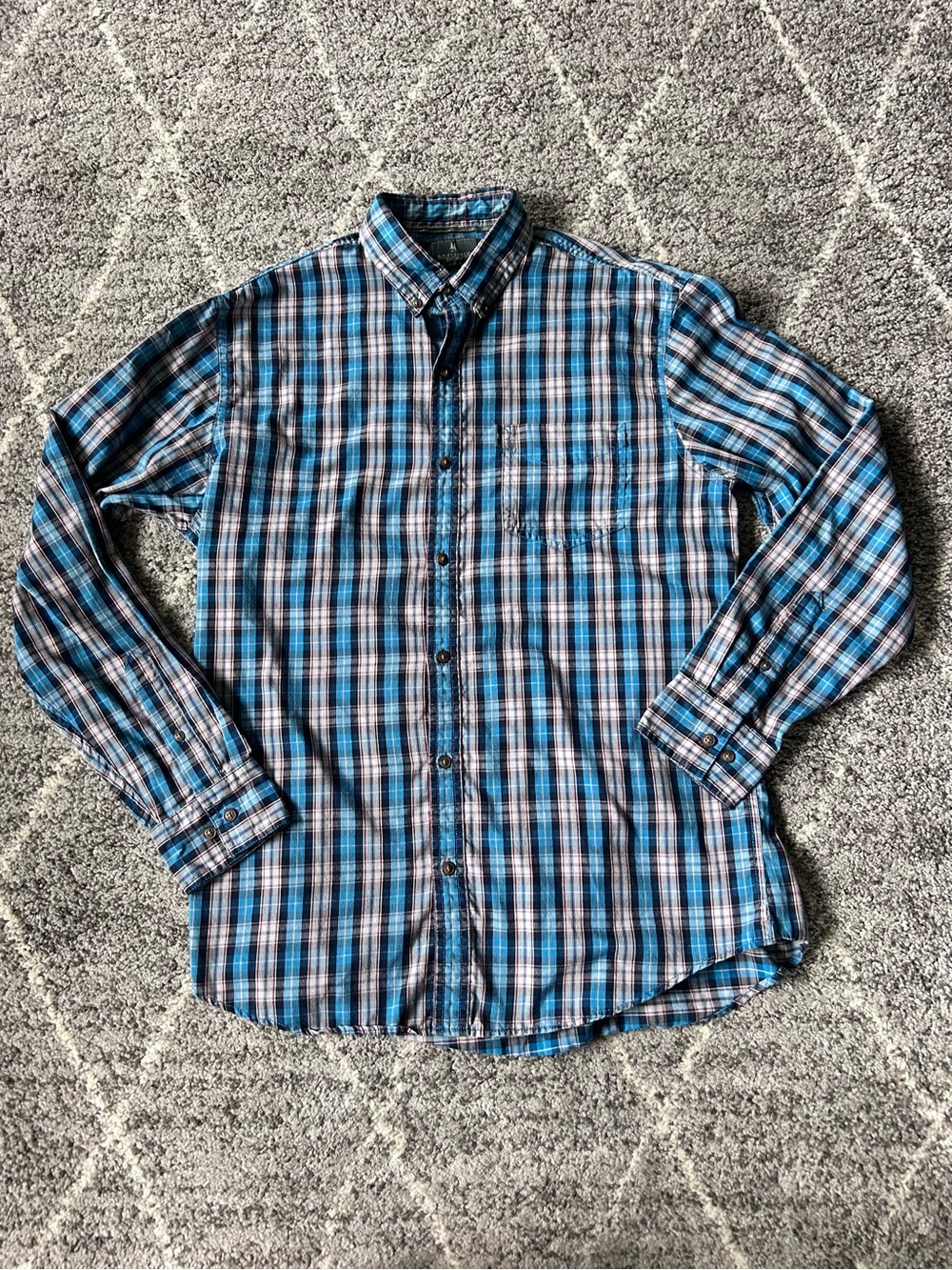 G.H. Bass & Co. Teal Blue Plaid Textured Button-Down Shirt M